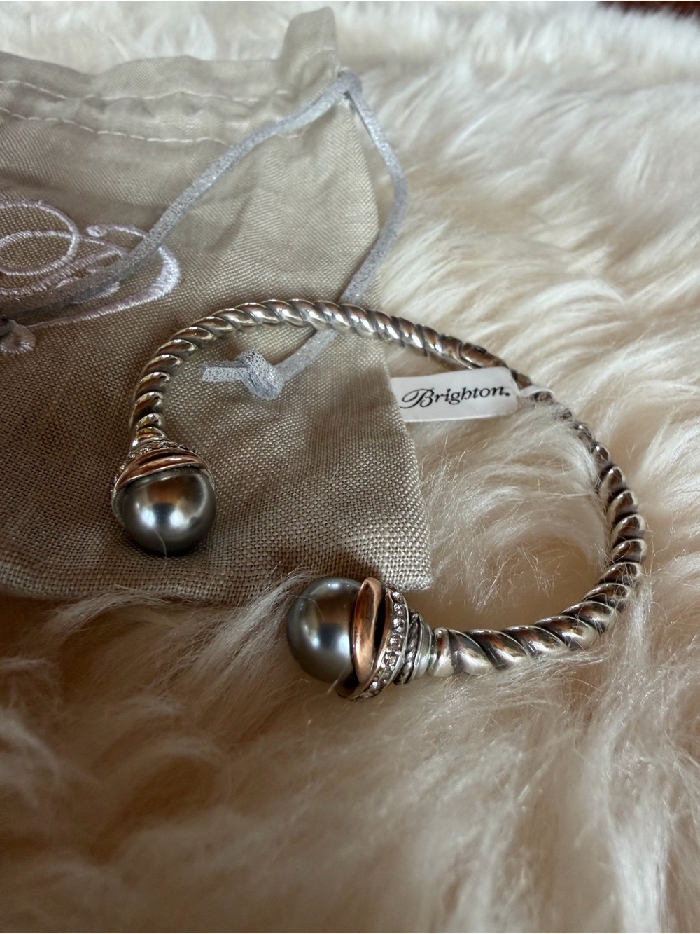 Brighton Neptune's Rings Gray Pearl Open Hinged Bangle NWT